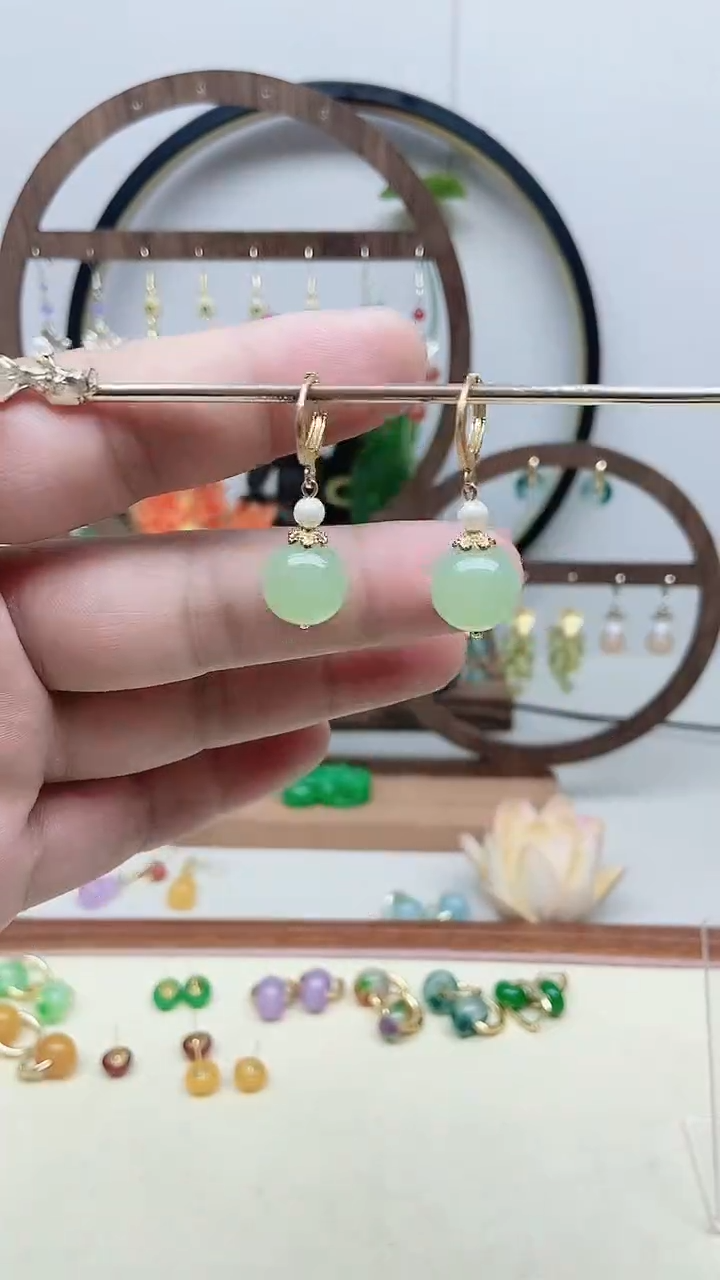 银S925镶嵌和田玉耳饰83号