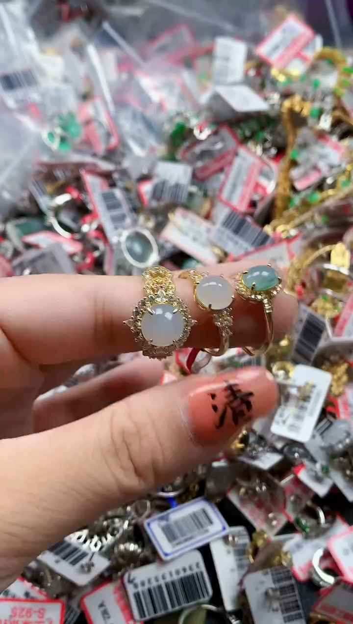 银S925镶嵌戒指翡翠天然A货缅甸翡翠