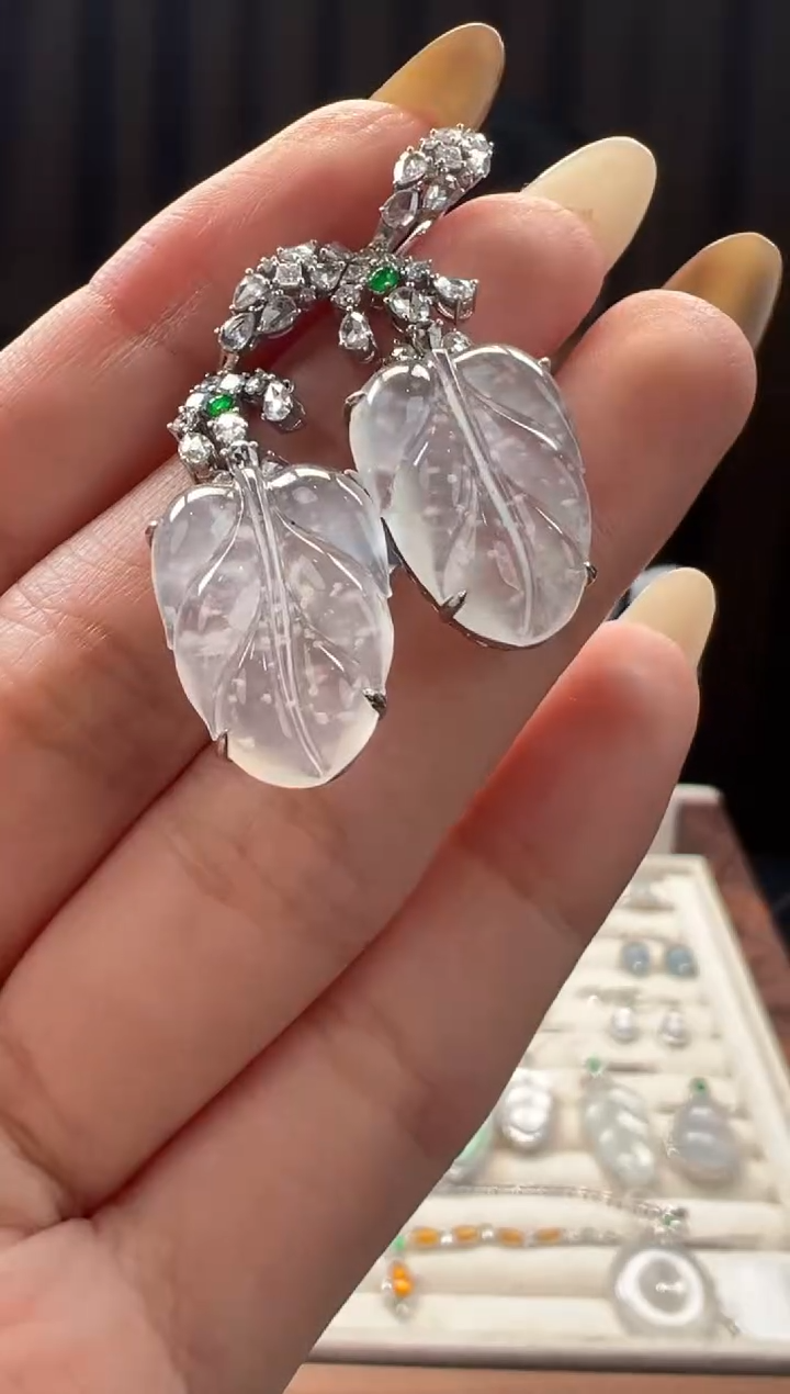 18K金镶嵌翡翠耳饰 缅甸珠宝严选