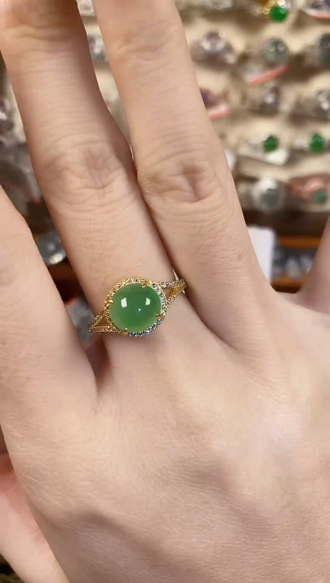 银S925镶嵌戒指翡翠 天然A货翡翠9