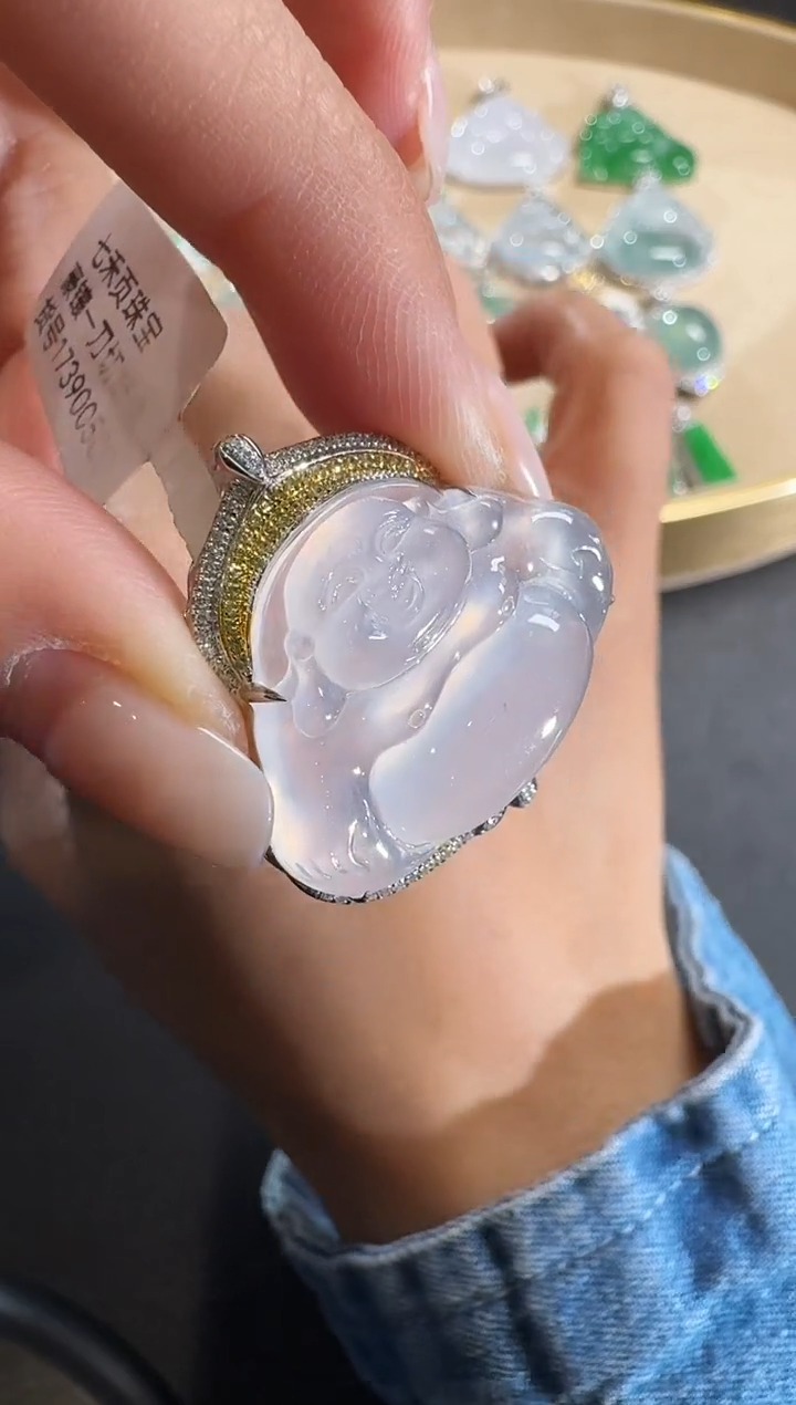 【闪购商品】翡翠吊坠(不含链)18K金镶嵌【源头工厂】钻石镶嵌