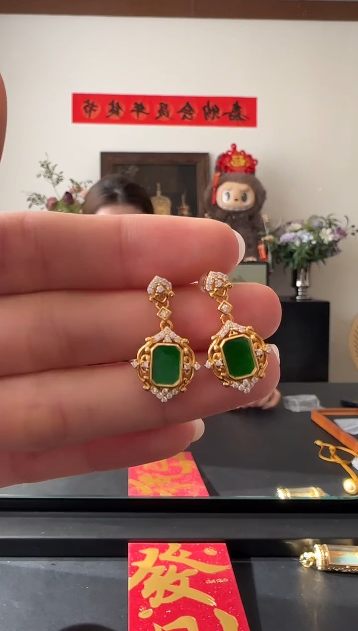 【闪购商品】翡翠耳饰银S925镶嵌银镶
