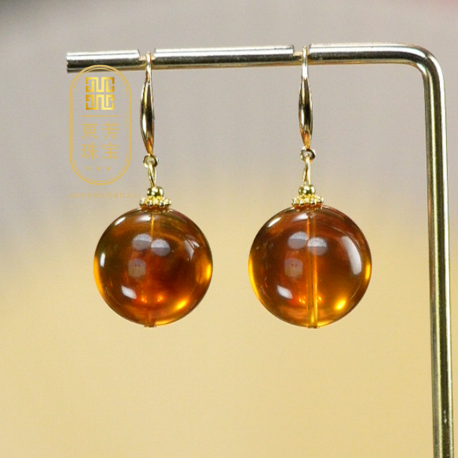 東芳珠宝-17mm缅甸天然灵草珀耳环S925琥珀耳环时尚百搭缅甸琥珀