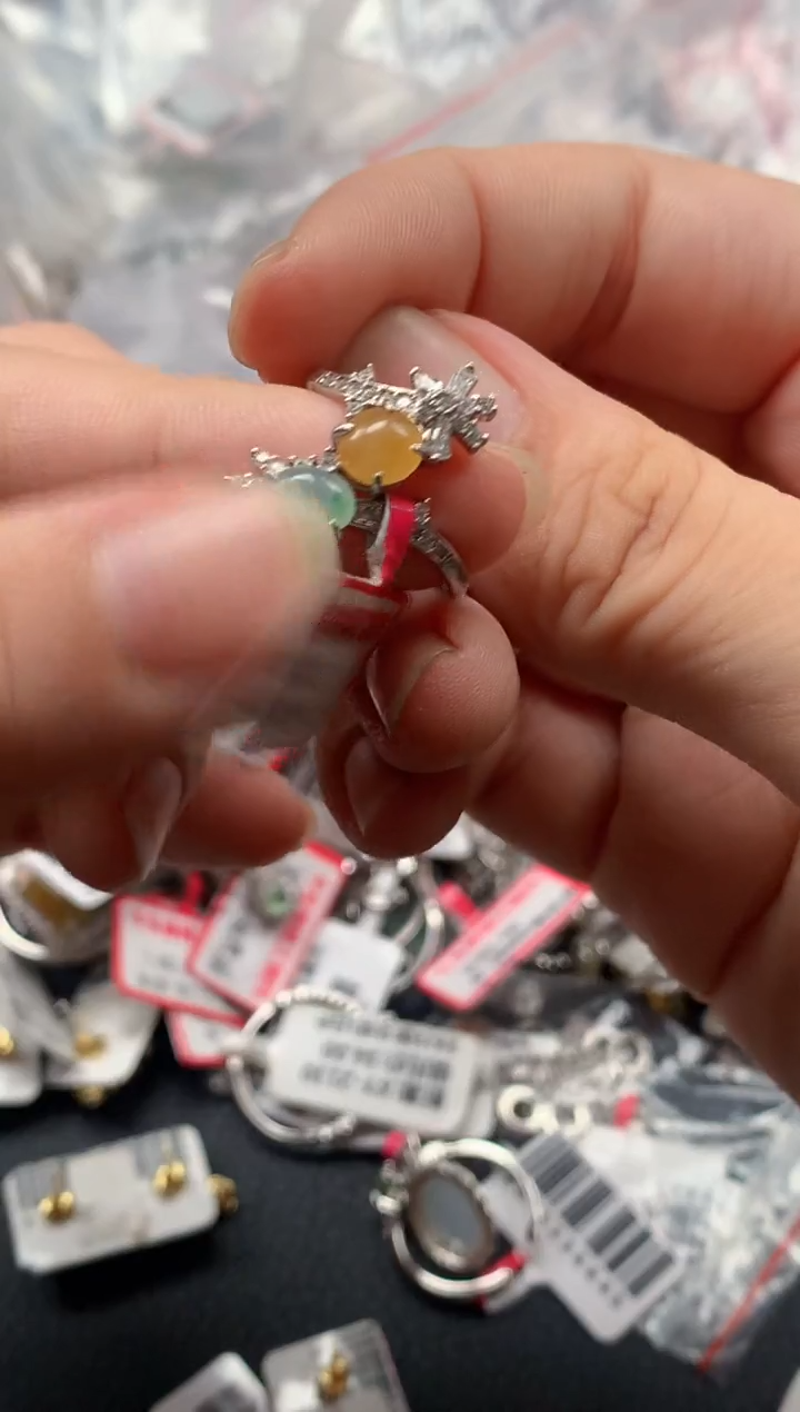 银S925镶嵌戒指翡翠天然A货缅甸翡翠