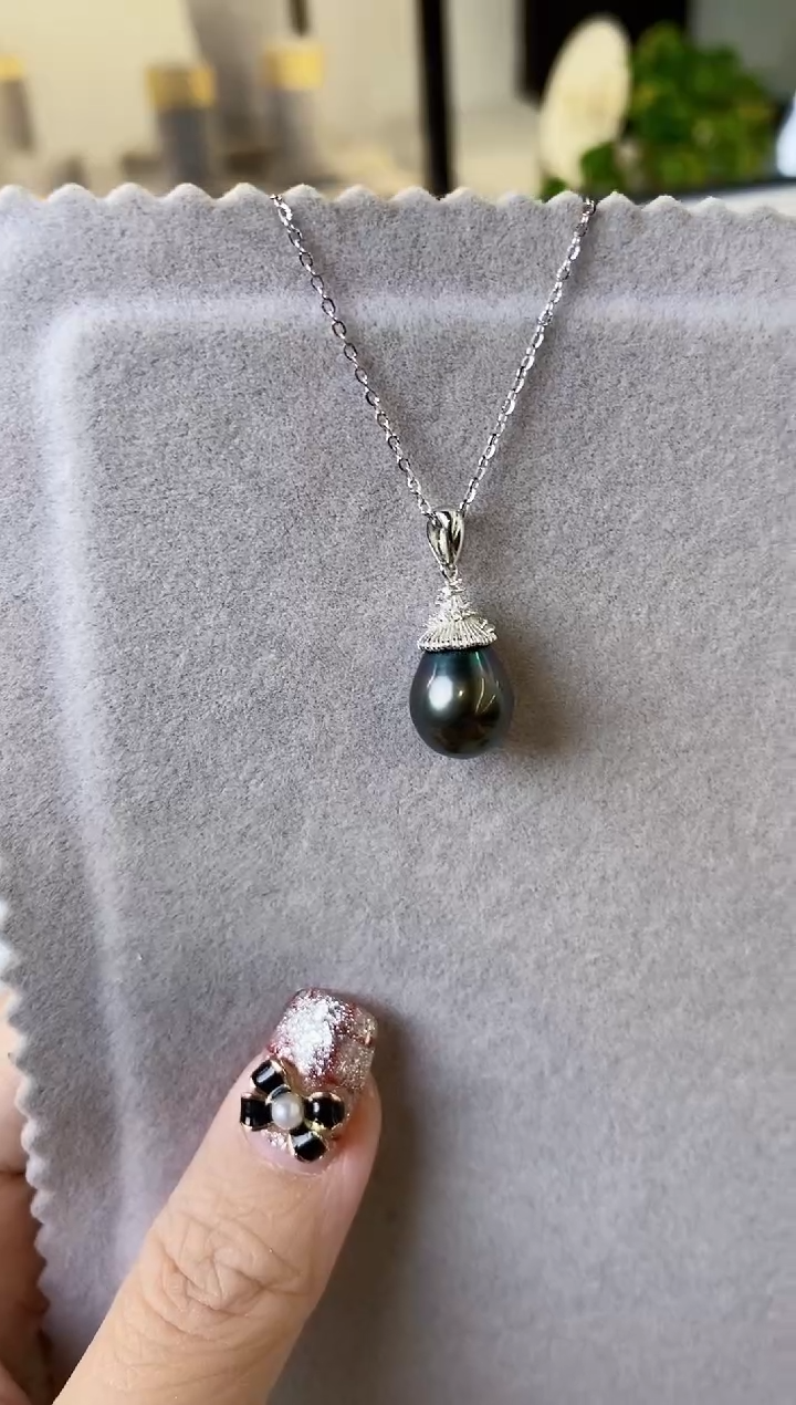 【闪购商品】海水珍珠吊坠(不含链)银S925镶嵌9-10大溪地黑珍珠吊坠