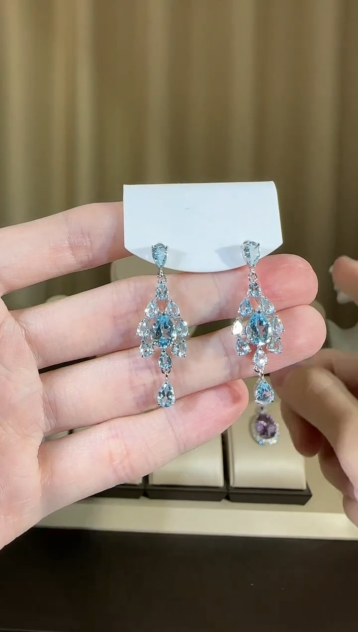 【闪购商品】托帕石耳饰银S925镶嵌设计款