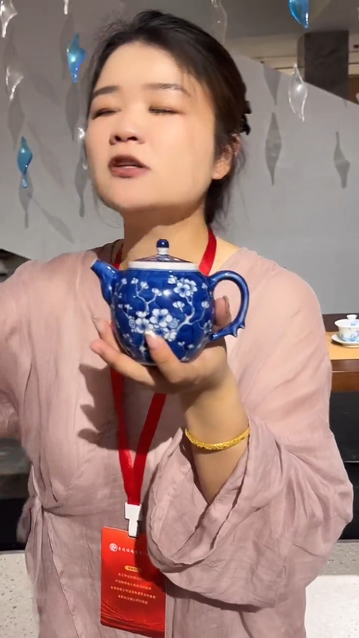 摆件景德镇陶瓷稀土冰梅壶