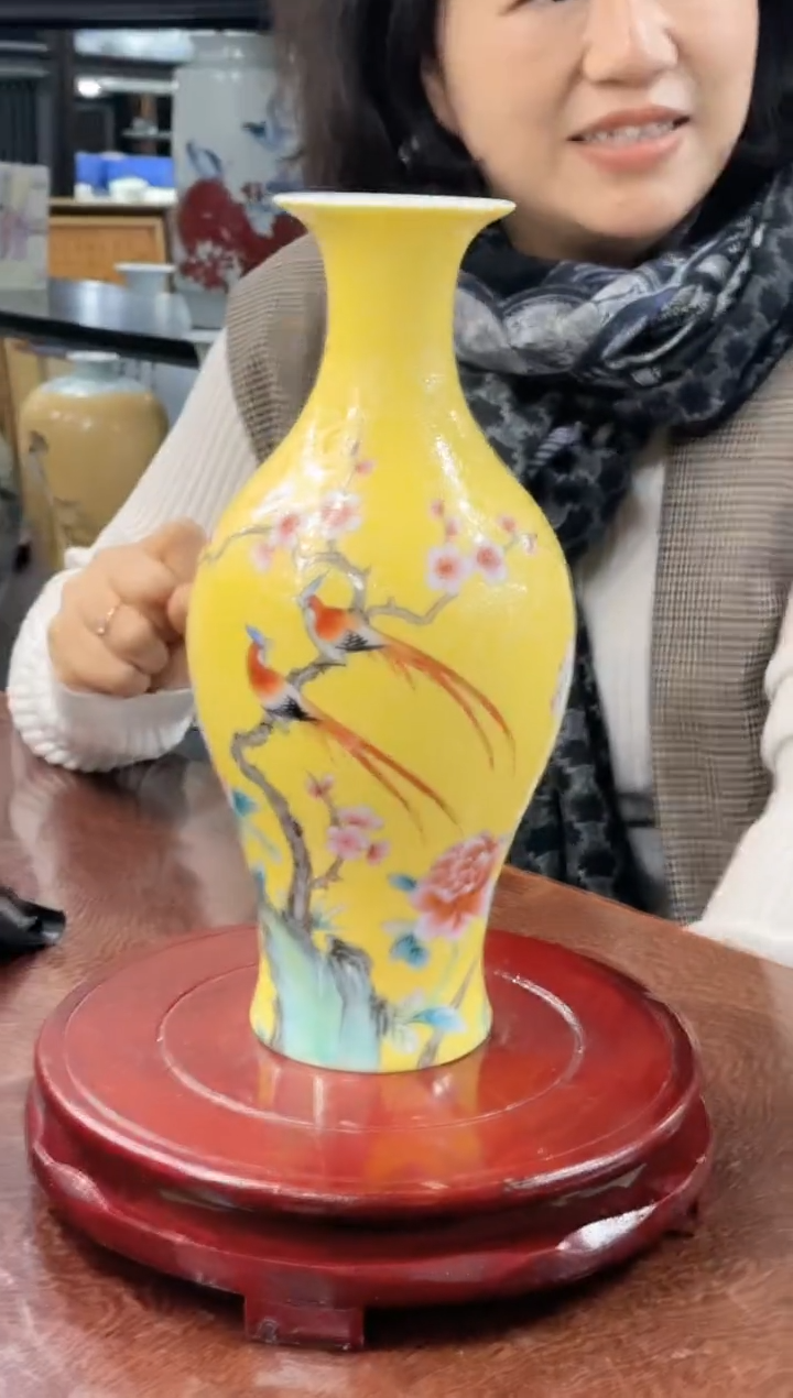 【闪购商品】050陶瓷供应链帝王黄扒花锦鸡花卉橄榄瓶