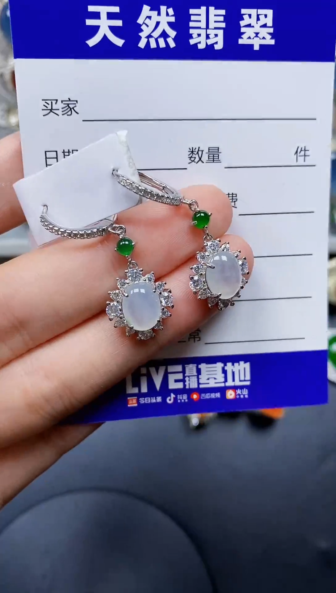 银S925镶嵌翡翠耳饰195