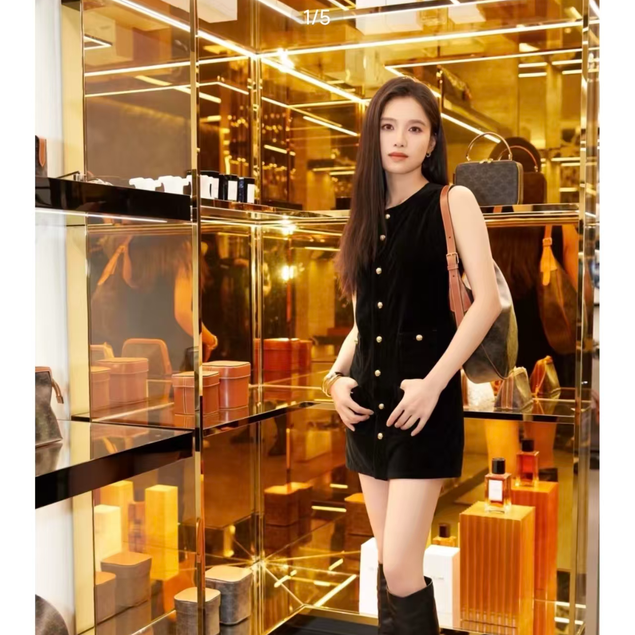 95新 Celine/思琳 丝绒背心女装金扣无袖背心连衣裙xs码/dd640