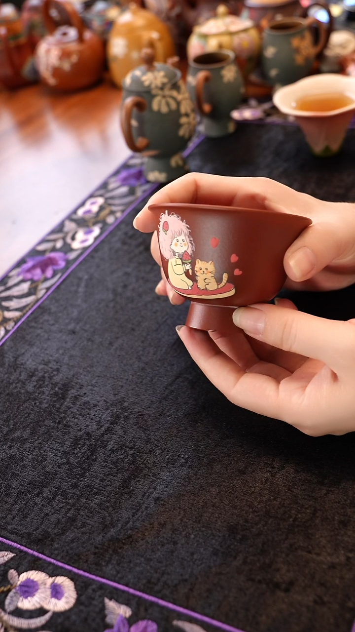 茶壶紫砂小女孩大红袍高足杯