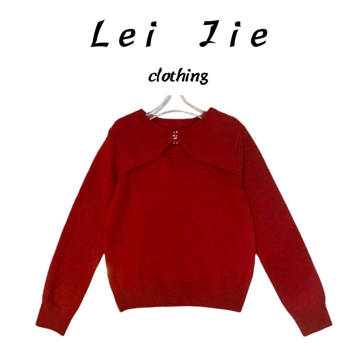 【Lei Jie】法式优雅蝴蝶结镂空设计毛衣3033