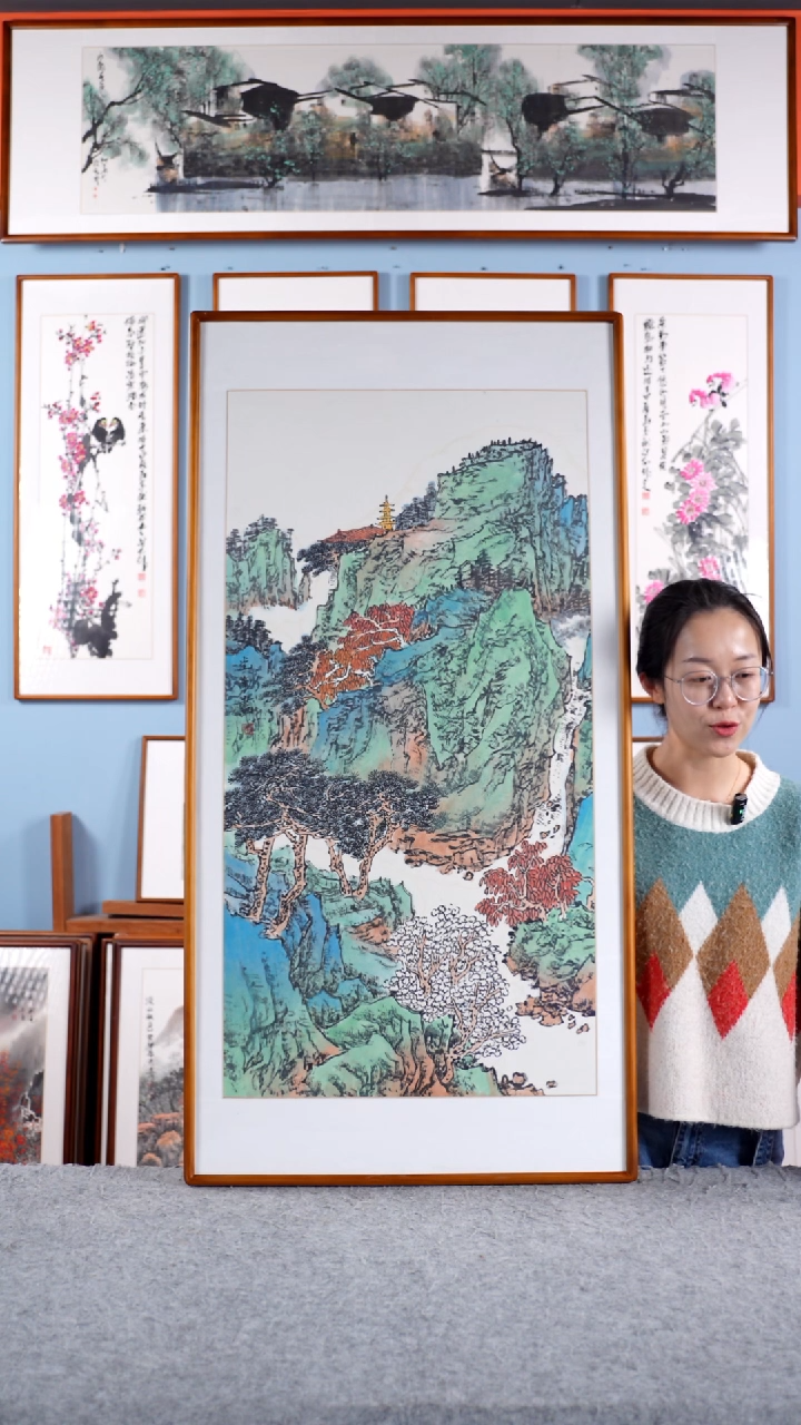 【闪购商品】国画张光南《青绿山水竖幅》手绘122*62