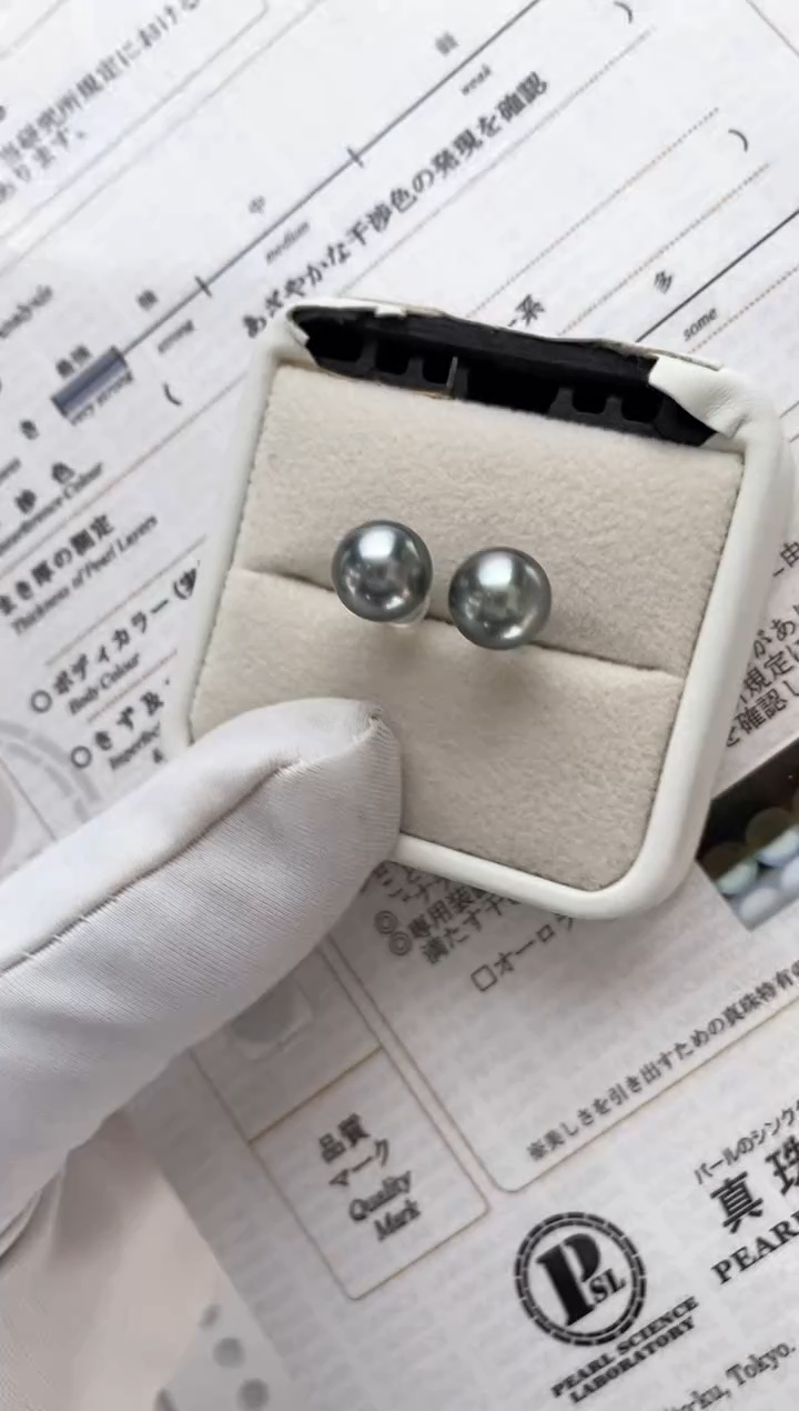 【闪购商品】海水珍珠耳饰18K金镶嵌大溪地铂金灰9-10