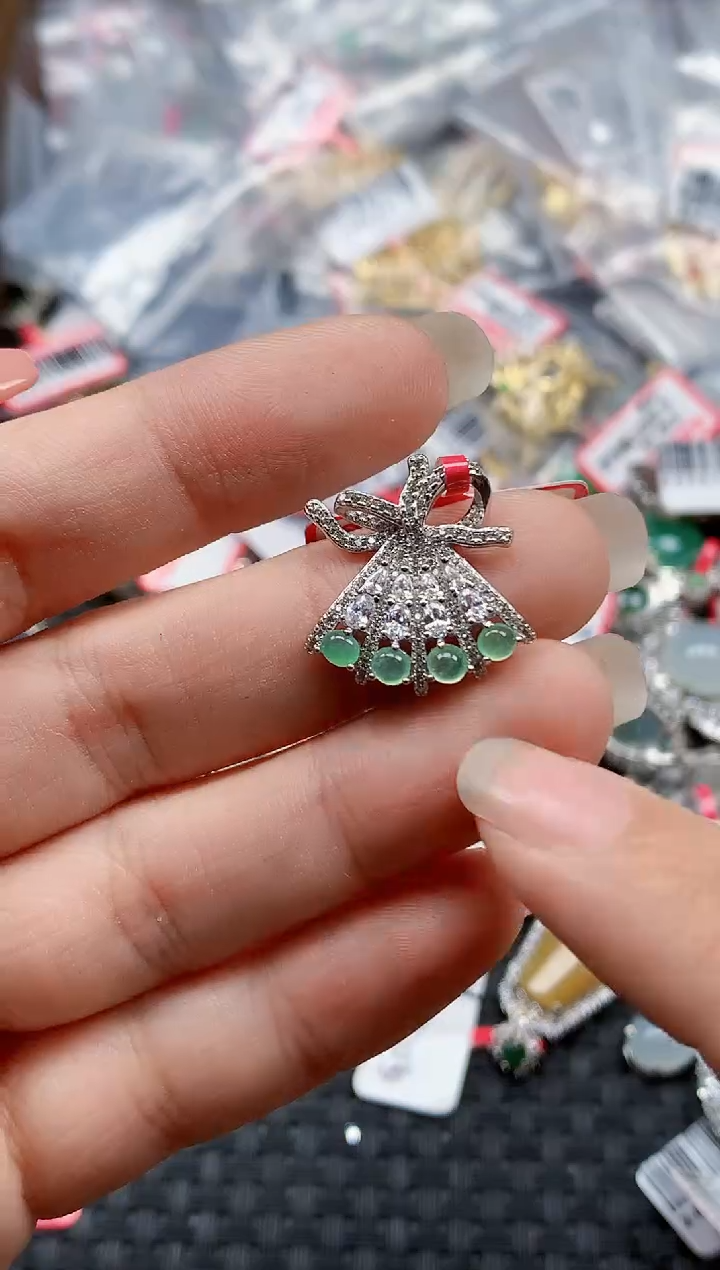 银S925镶嵌戒指翡翠天然A货缅甸翡翠