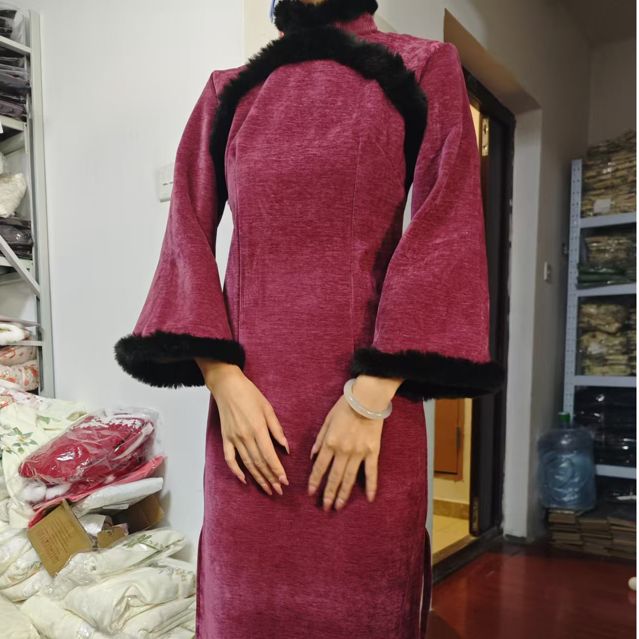 恬子梦 T500  偏小拍大 乌梅紫酱 裙长120 加绒加厚长袖旗袍