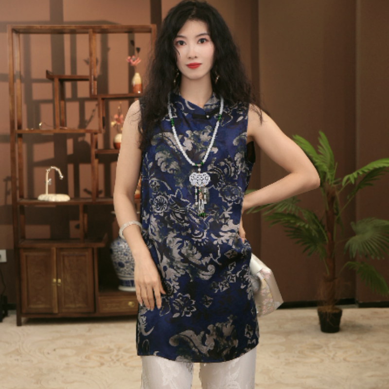【青花瓷】新中式中国风禅意复古中长小上衣-CSS2114MJ