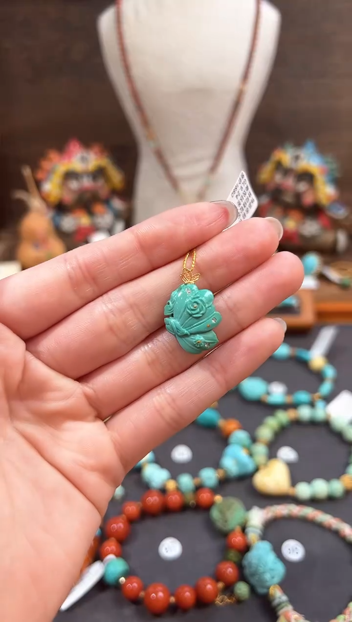 【闪购商品】绿松石18K金镶嵌颈饰绿松石吊坠