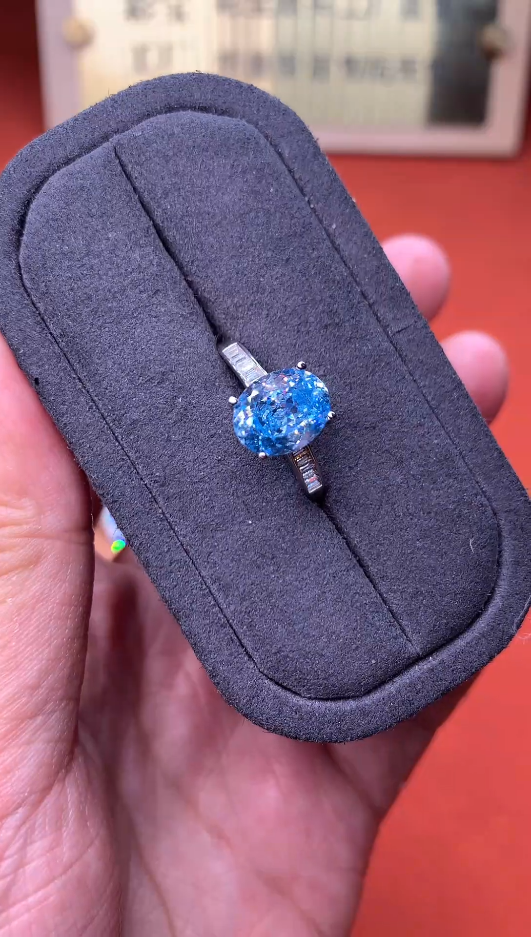 银S925镶嵌戒圈海蓝宝石2222