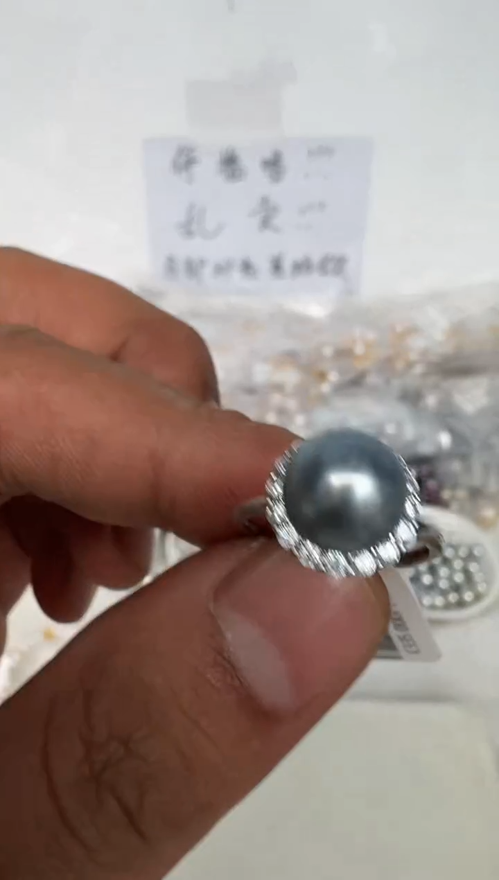 银S925镶嵌戒指海水珍珠戒指