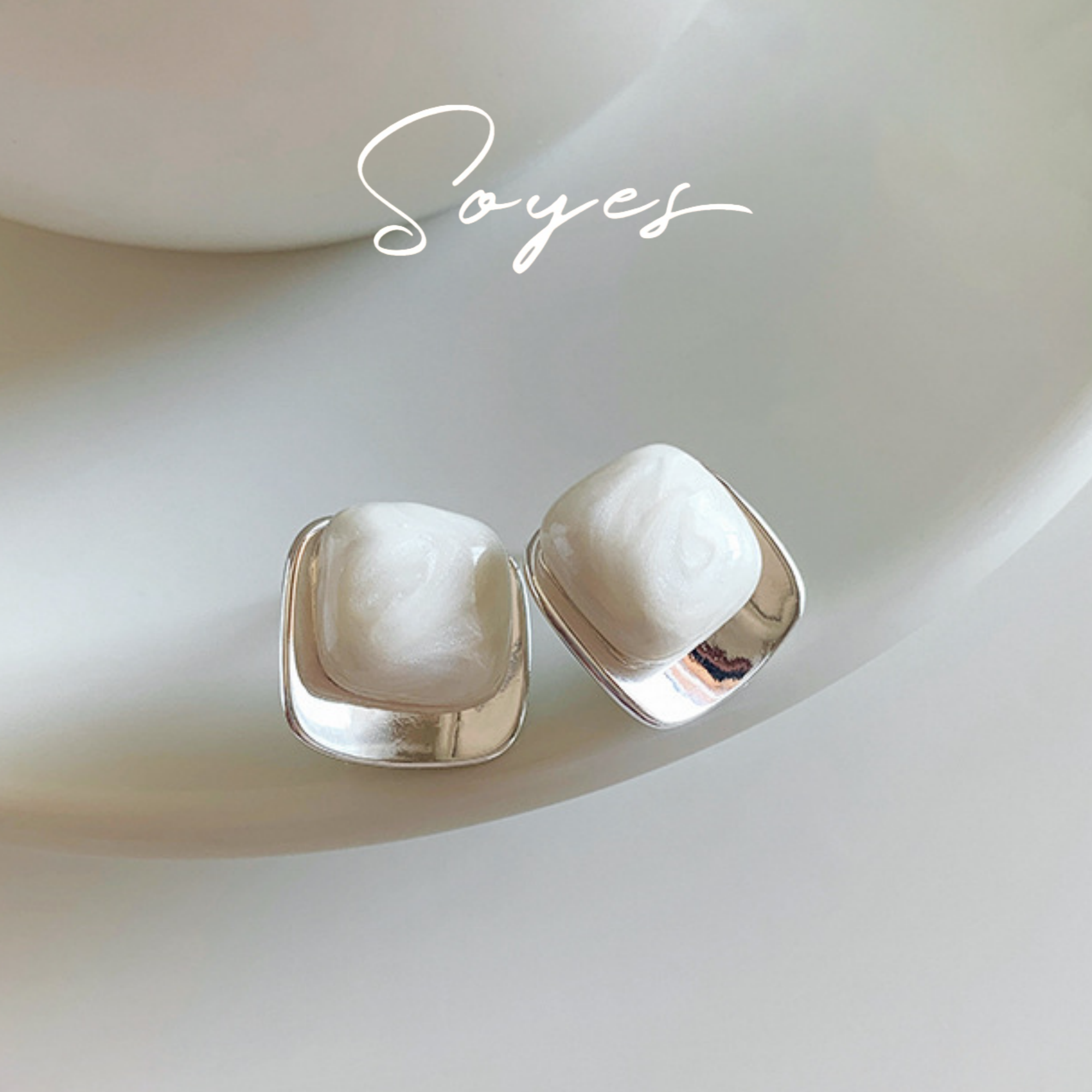 soyes/索野 铜合金珐琅耳饰 复古方形珐琅耳钉女金属撞色轻奢气质