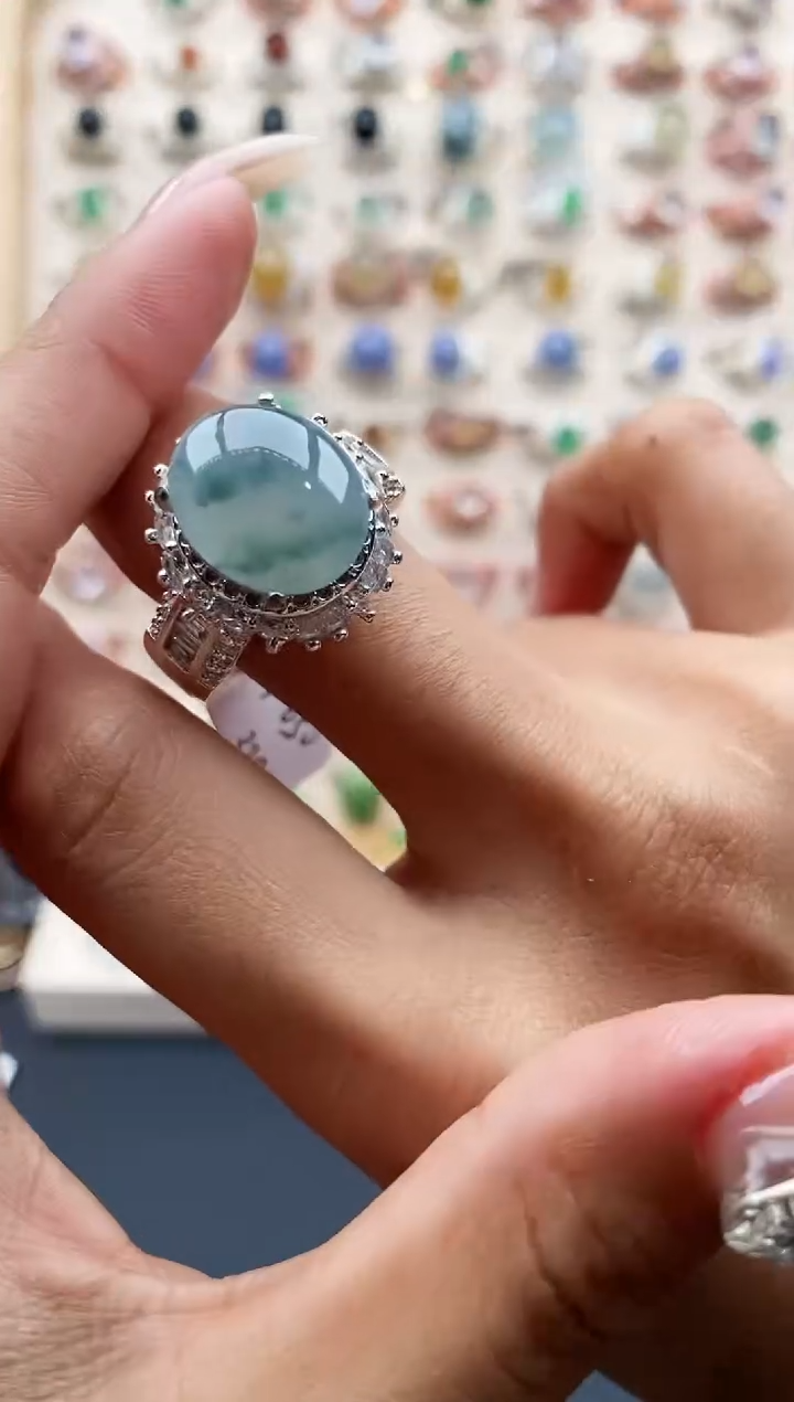 【闪购商品】翡翠戒指未镶嵌缅甸天然A货翡翠444   4+2