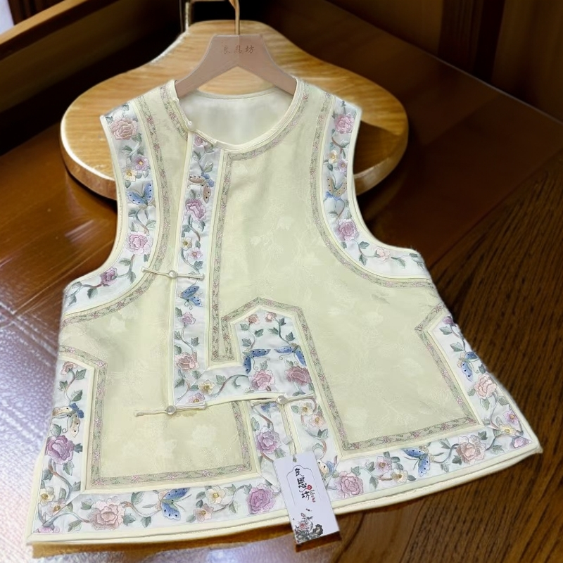 良恩坊桑蚕丝国风刺绣中国风百搭四季马甲上衣绣花复古优雅日常