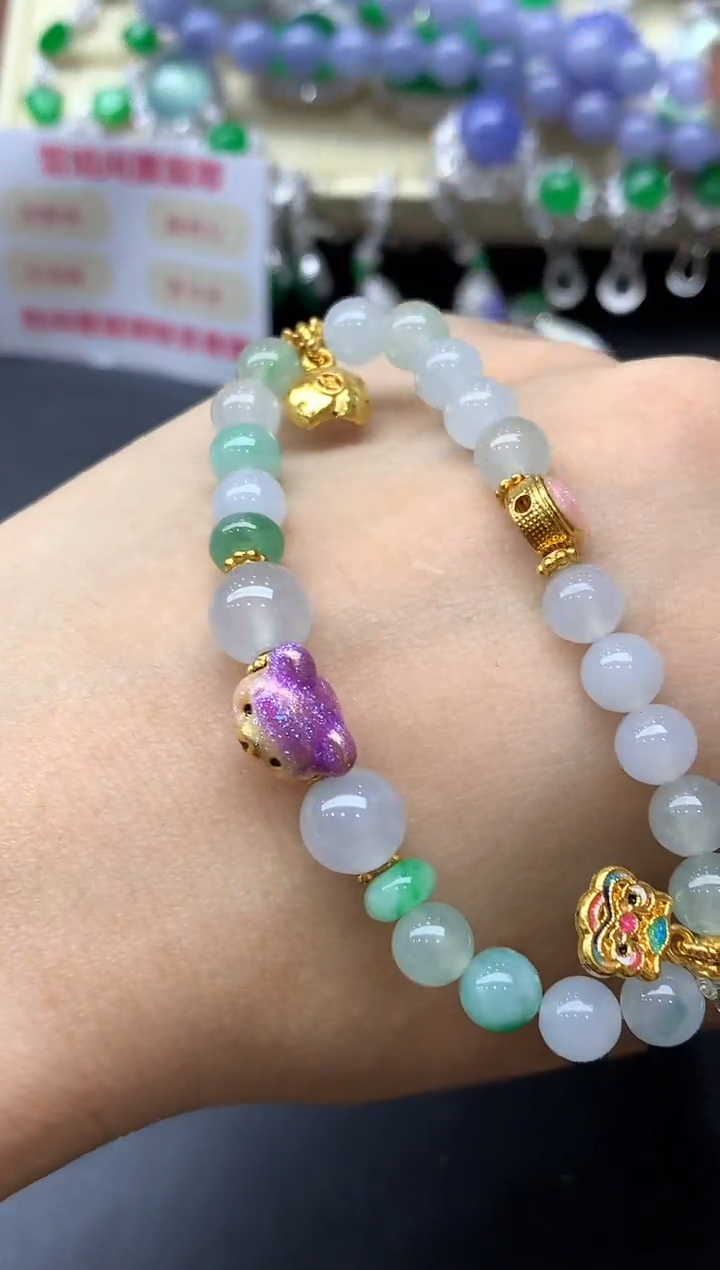 足金镶嵌手链翡翠490-中国好珍宝