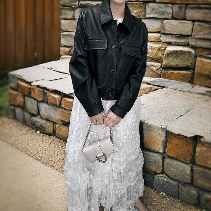 春上新！版型超正！酷酷风格简约大气柔软舒适正肩显瘦皮衣(柔软皮)