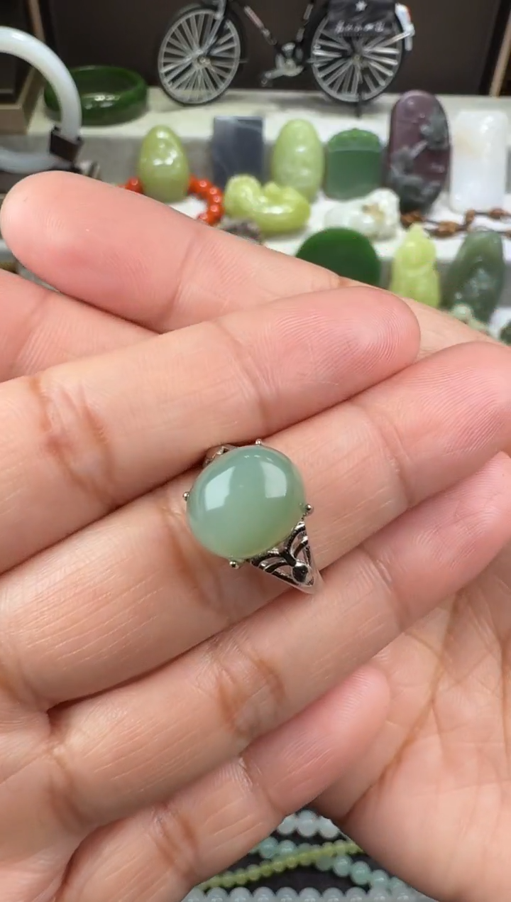 【闪购商品】和田玉戒指银S925镶嵌和田玉