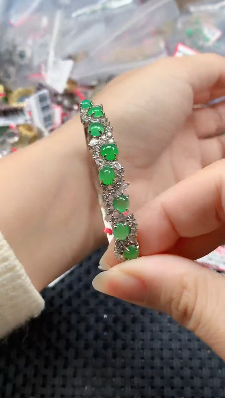 银S925镶嵌戒指翡翠天然A货缅甸翡翠