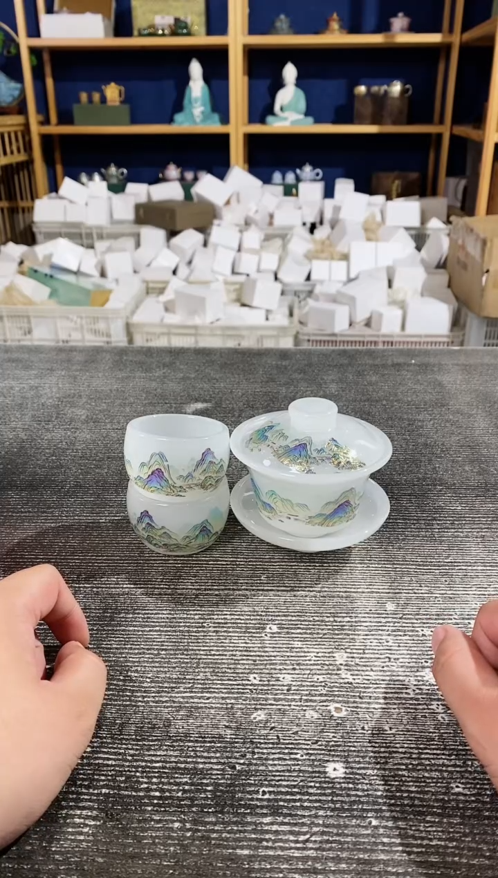 【闪购商品】其他千里江山琉璃三才盖碗+2杯