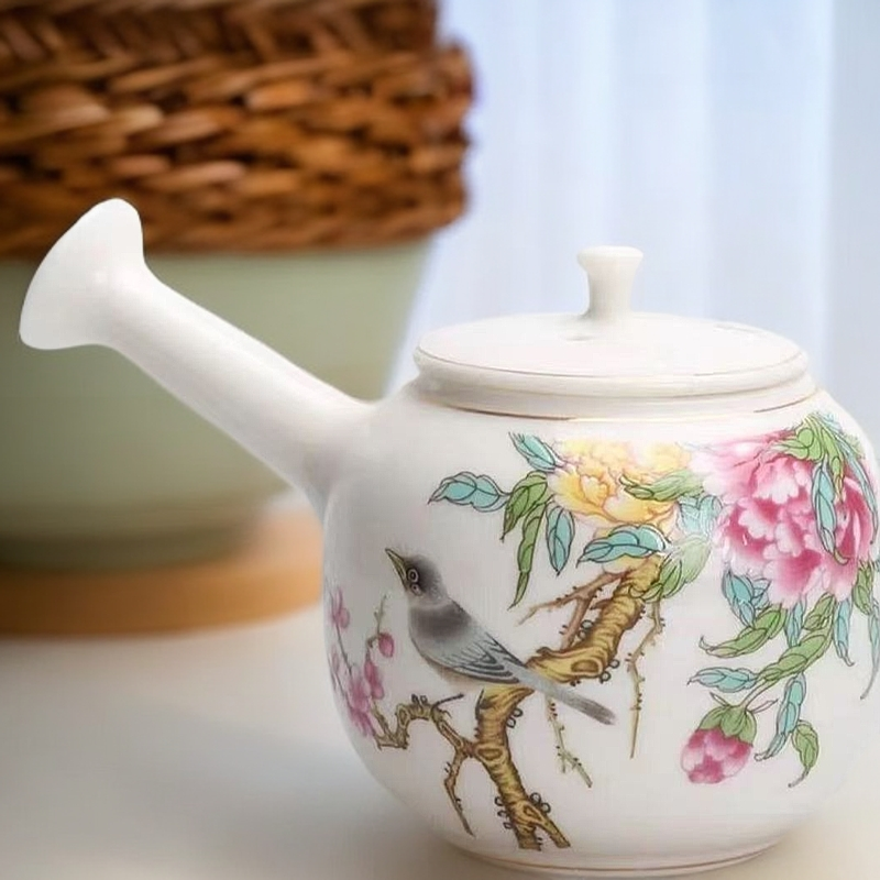 白瓷-喜上眉梢侧把壶喝茶器具1430