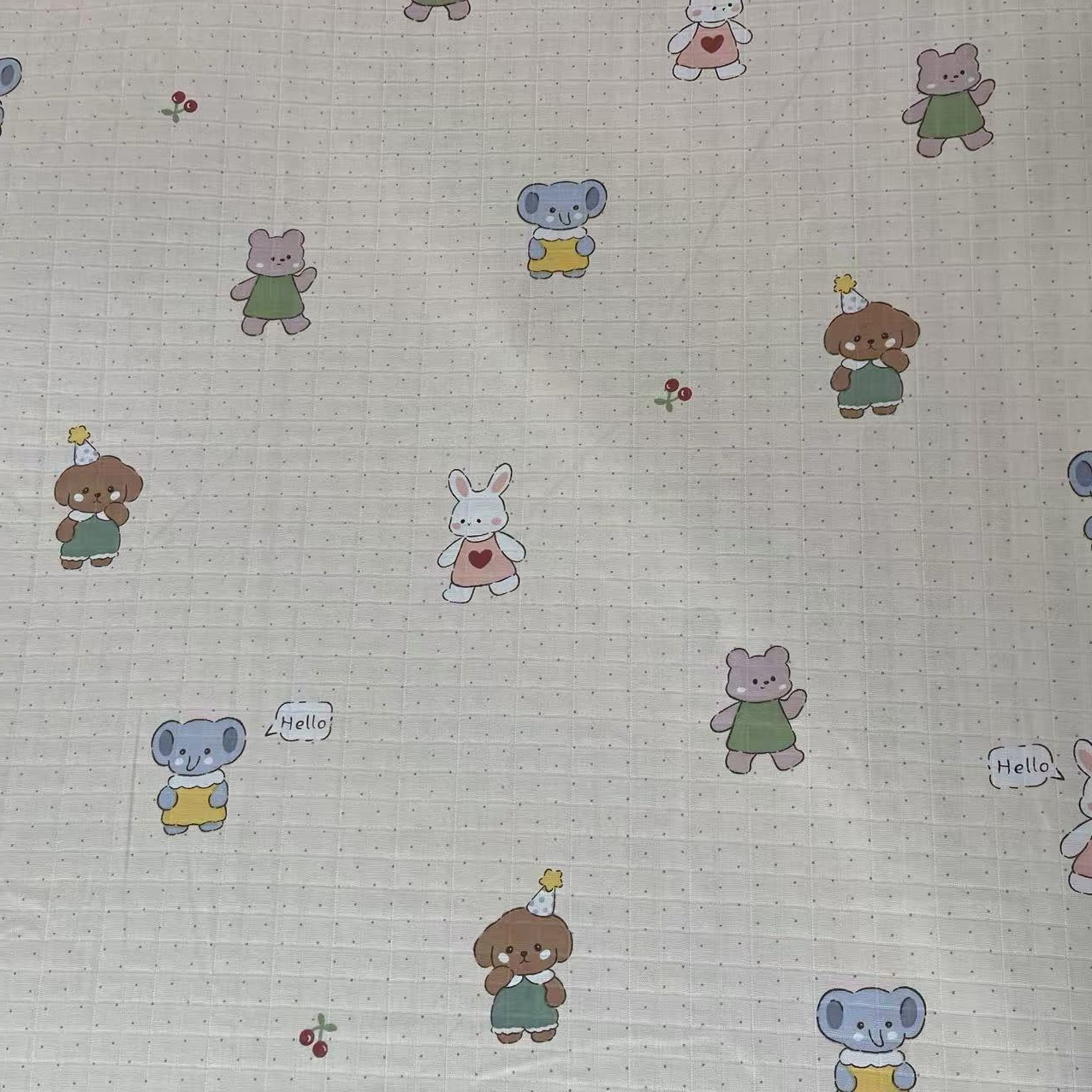 【绒兰】门幅1.6米 全棉双层纱面料 82号 可爱动物-黄