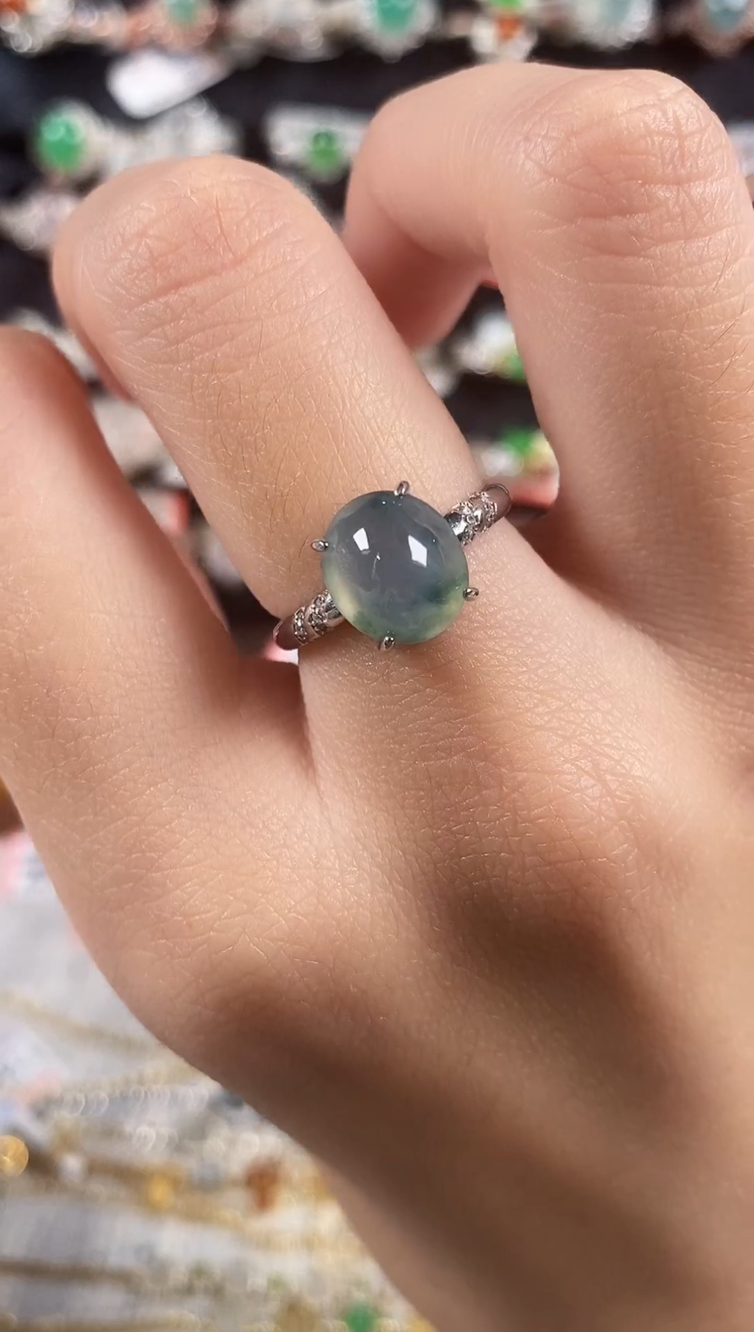 银S925镶嵌戒指翡翠天然A货翡翠13