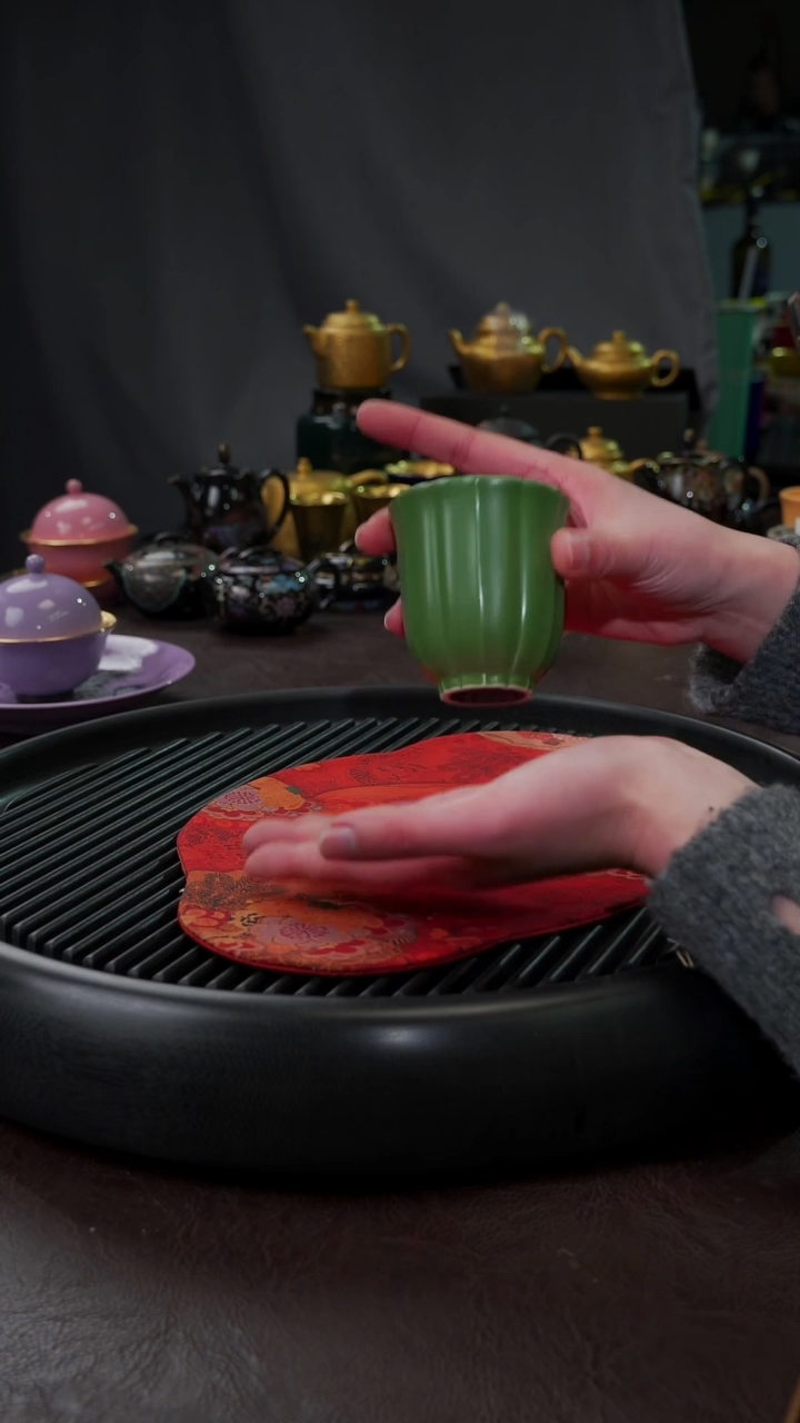 【闪购商品】杯【宜景窑祖母绿】筋纹杯