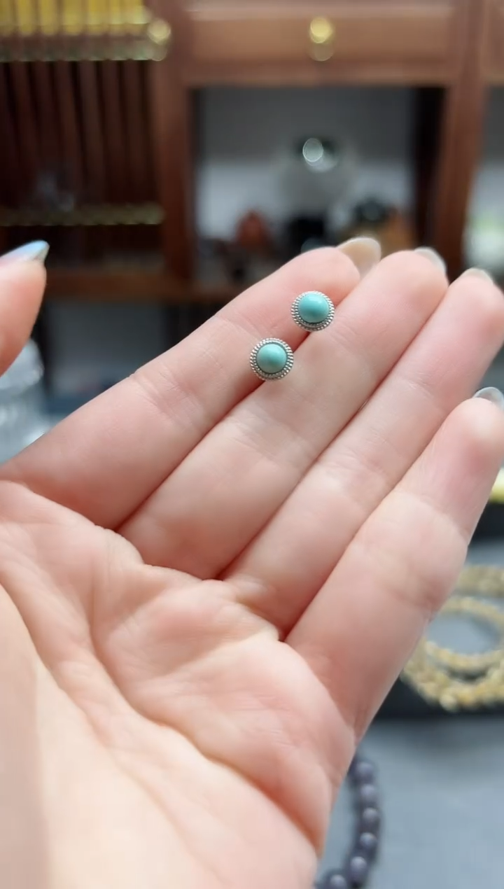 【闪购商品】绿松石耳钉银S925镶嵌松石麻花耳钉*2 多样性发其一