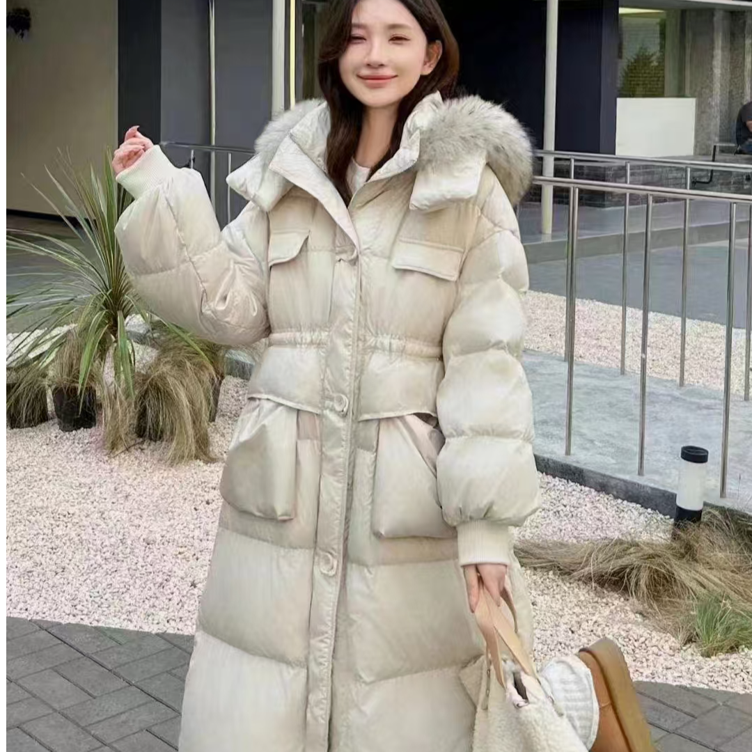 常规袖连帽大毛领长款韩版时尚中长款