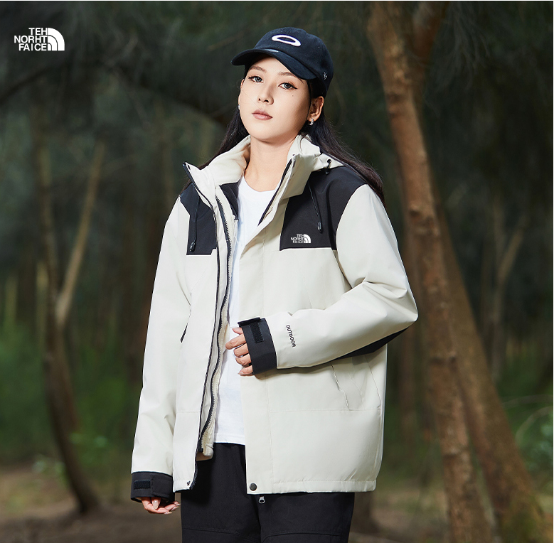 北面精选秋冬三合一两件套冲锋衣情侣连帽外套保暖男女防风登山服