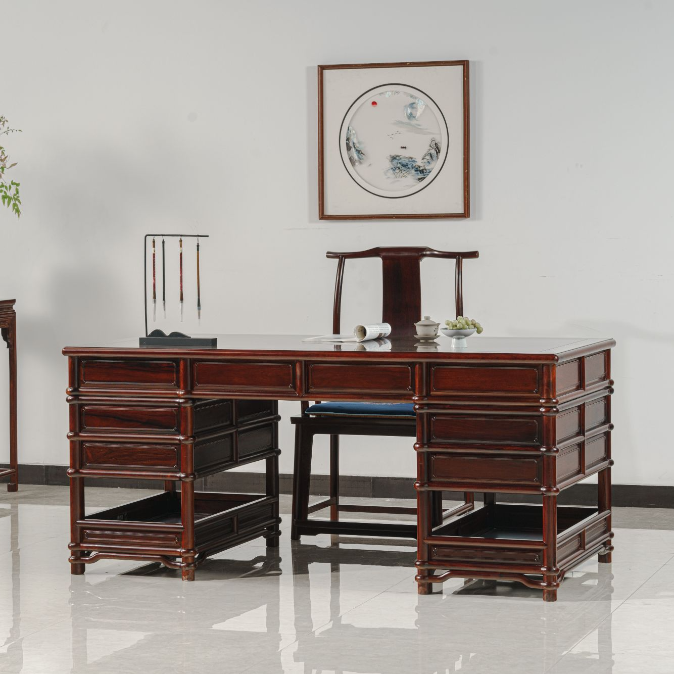 绒毛黄檀带抽屉书桌办公台2件套