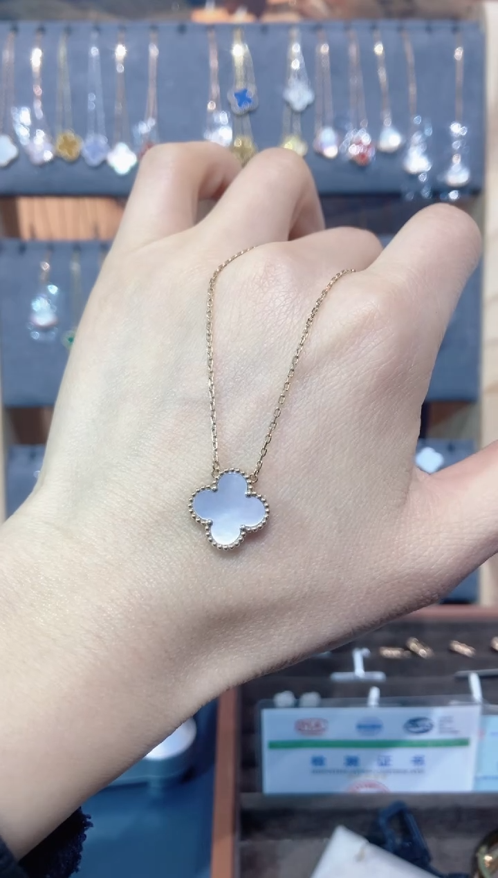 18K金镶嵌贝壳（贝母）套链眉*贝母K黄