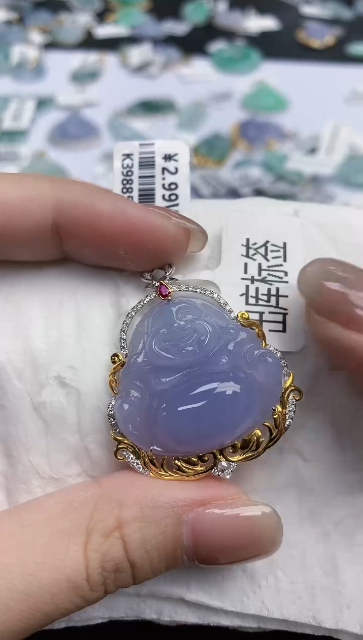 【闪购商品】翡翠颈饰18K金镶嵌天然缅甸翡翠A货