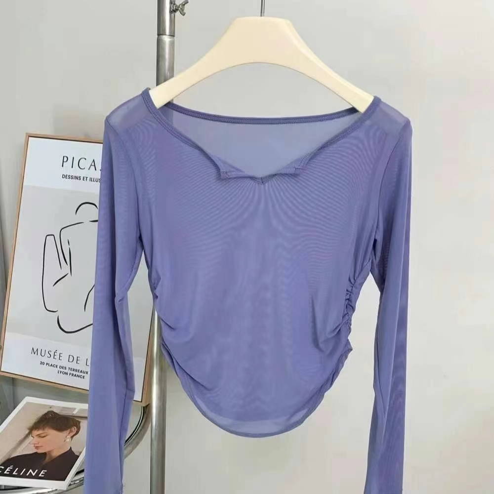 长袖T恤网纱速干显瘦罩衫健身跑步骑车瑜伽服