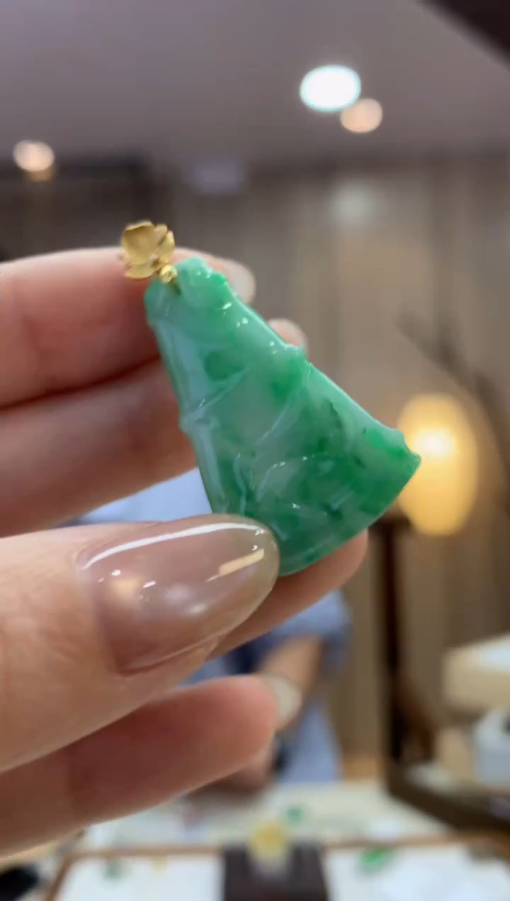 翡翠18K金镶嵌吊坠(不含链)竹节