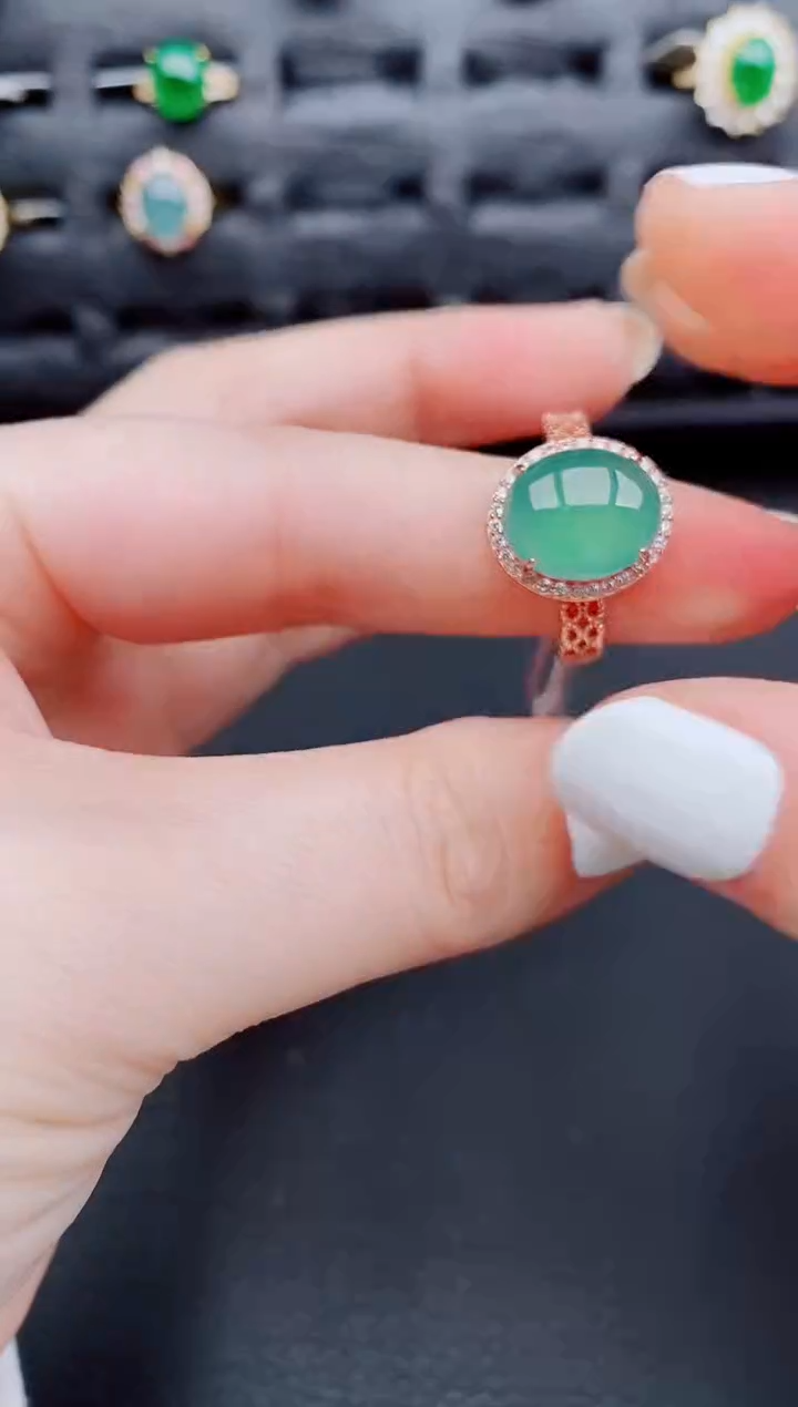 【闪购商品】翡翠戒指银S925镶嵌天然a货翡翠123