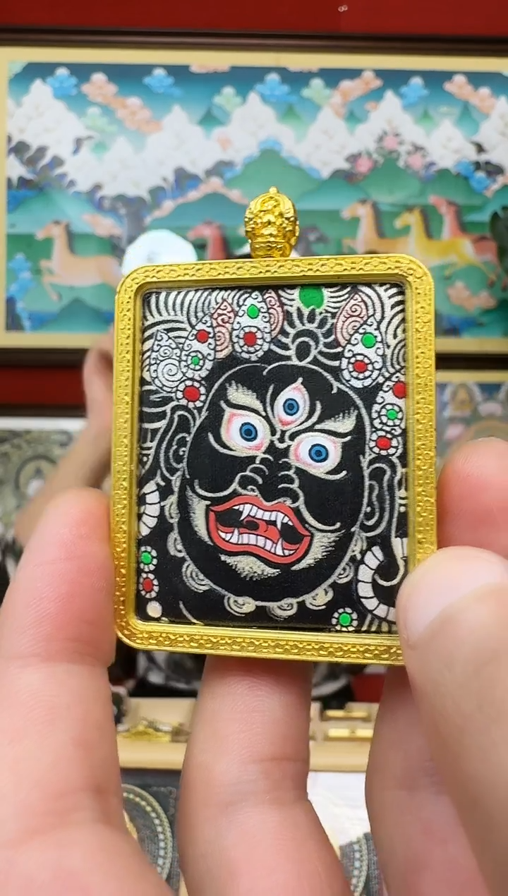 吊坠黑财神-热贡纯手绘唐卡吊坠