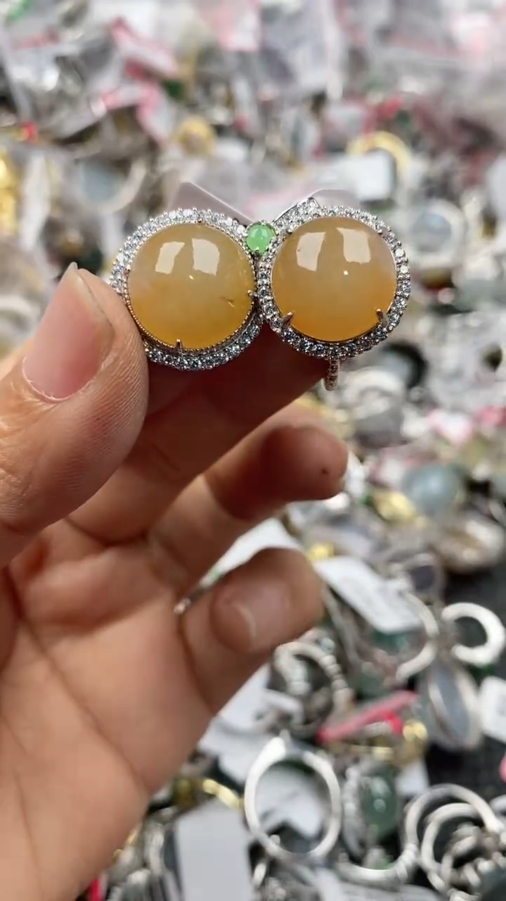 银S925镶嵌戒指翡翠444             10