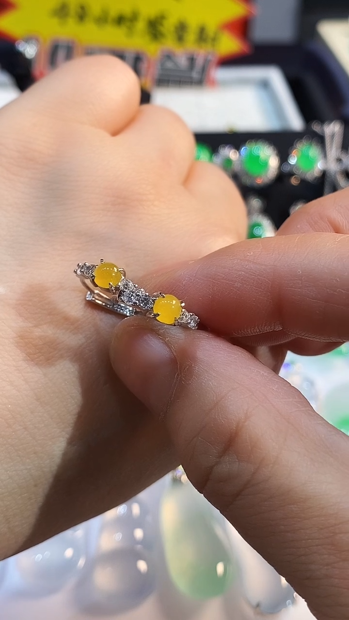 翡翠银S925镶嵌耳饰天然缅甸A