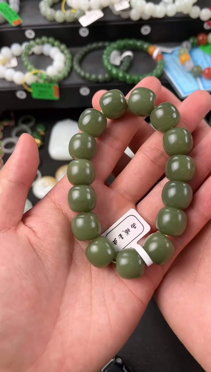 【闪购商品】和田玉手串未镶嵌若羌青黄口老型珠手串卡15微色差