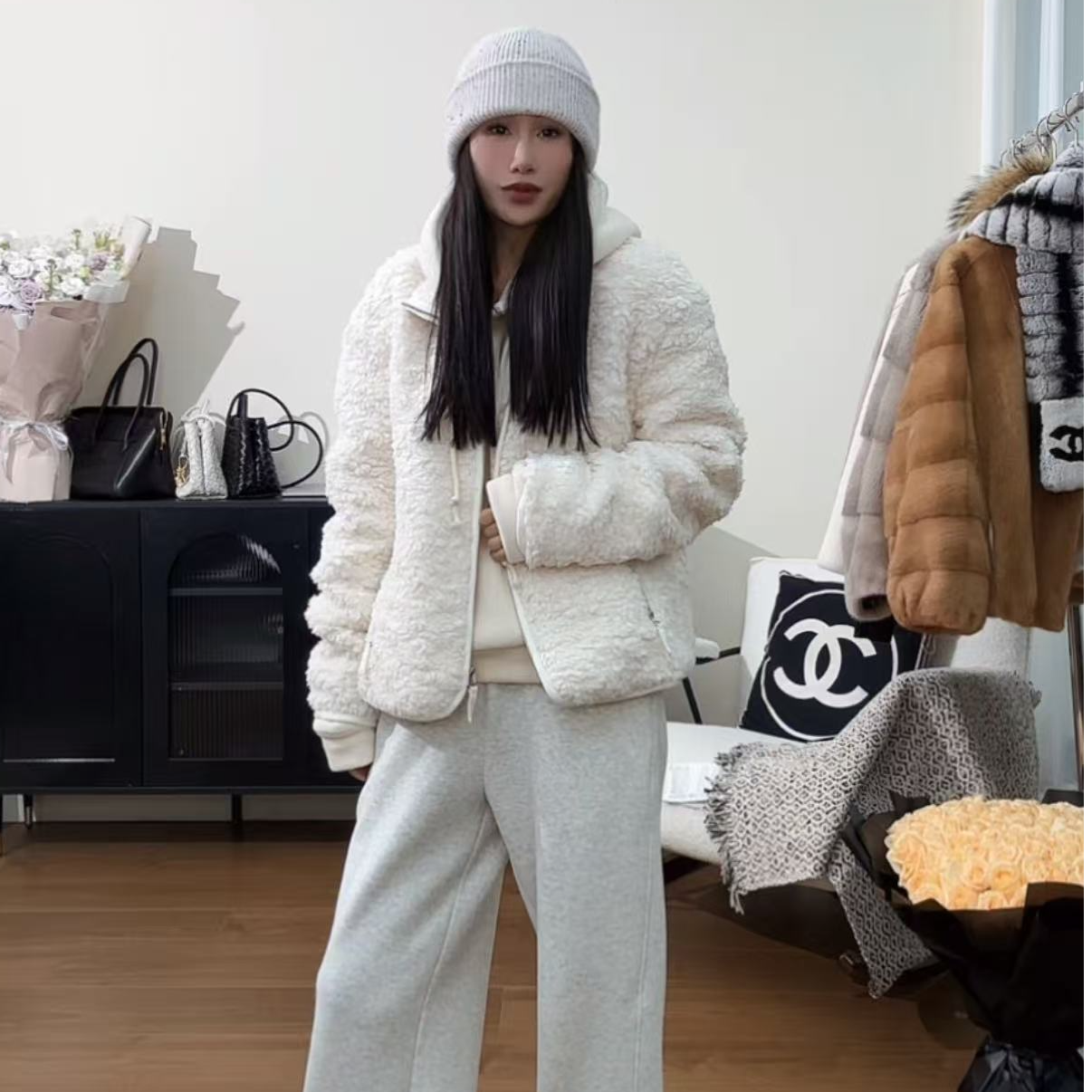【QIANDING】”白雪公主“小立领编织织带软糯外套252264